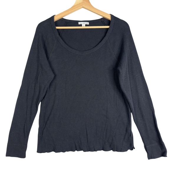James Perse Slub Cotton Jersey Top Long sleeve Tee Shirt Women's Size 2 Black - Picture 1 of 5